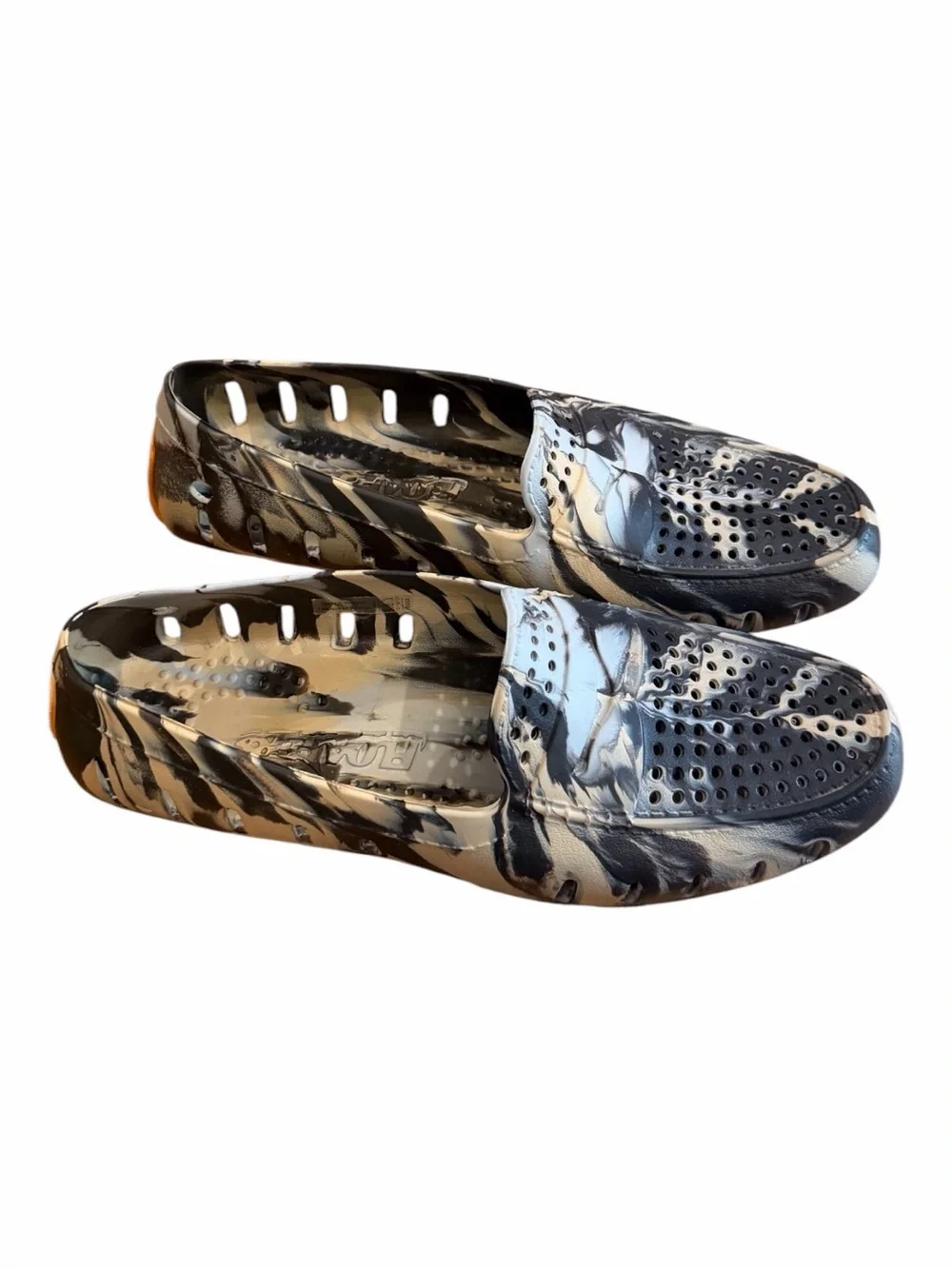 Marbled Slip-On Boat Shoes in Cream, Black & Tan size 9